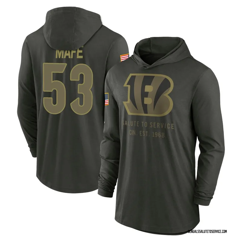 Men's Boye Mafe Cincinnati Bengals Green Forest/ 2025 Salute to Service Sideline Lightweight Hooded Pullover Long Sleeve T-Shirt
