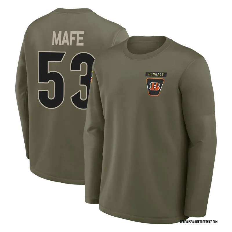 Men's Boye Mafe Cincinnati Bengals Olive 2025 Salute to Service Sideline Coaches Long Sleeve T-Shirt