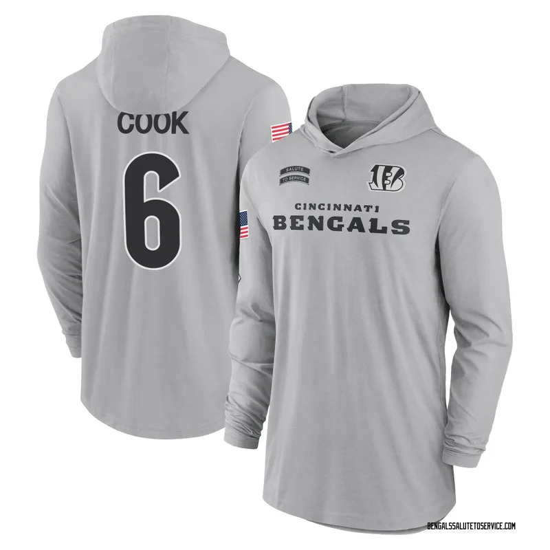 Men's Bryan Cook Cincinnati Bengals Gray 2024 Salute to Service Lightweight Performance Long Sleeve Hooded T-Shirt