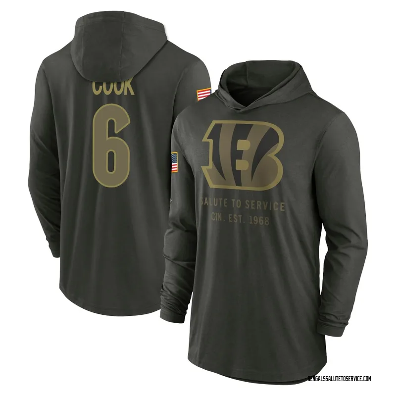 Men's Bryan Cook Cincinnati Bengals Green Forest/ 2025 Salute to Service Sideline Lightweight Hooded Pullover Long Sleeve T-Shir