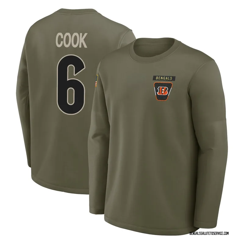 Men's Bryan Cook Cincinnati Bengals Olive 2025 Salute to Service Sideline Coaches Long Sleeve T-Shirt
