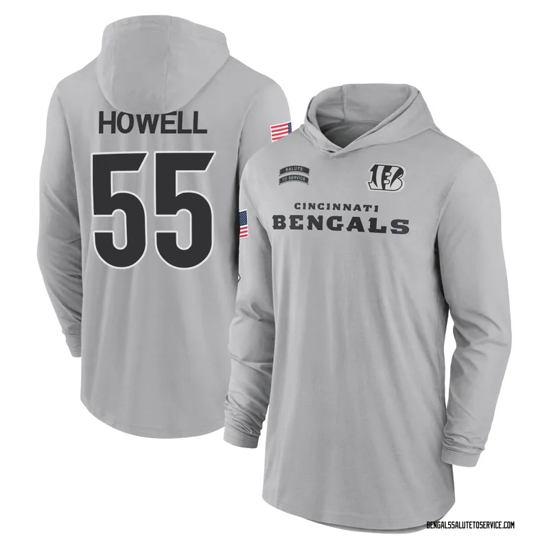 Men's Cashius Howell Cincinnati Bengals Gray 2024 Salute to Service Lightweight Performance Long Sleeve Hooded T-Shirt