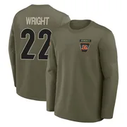 Men's Ceyair Wright Cincinnati Bengals Olive 2025 Salute to Service Sideline Coaches Long Sleeve T-Shirt