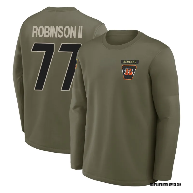 Men's Corey Robinson II Cincinnati Bengals Olive 2025 Salute to Service Sideline Coaches Long Sleeve T-Shirt
