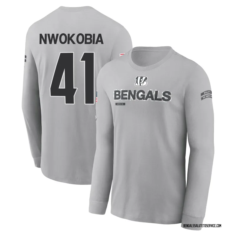 Men's Isaiah Nwokobia Cincinnati Bengals Gray 2024 Salute to Service Long Sleeve T-Shirt