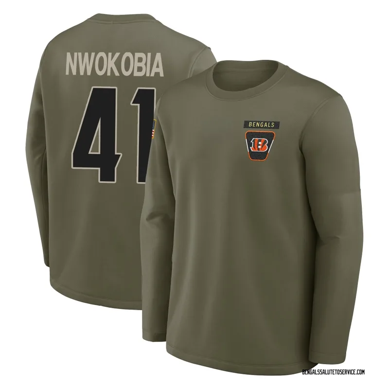 Men's Isaiah Nwokobia Cincinnati Bengals Olive 2025 Salute to Service Sideline Coaches Long Sleeve T-Shirt