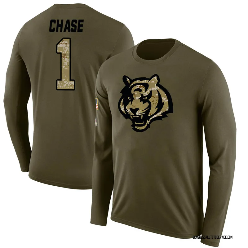 Men's Ja'Marr Chase Cincinnati Bengals Legend Olive Salute to Service Sideline Long Sleeve T-Shirt