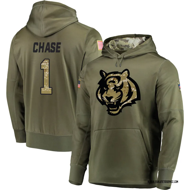 Men's Ja'Marr Chase Cincinnati Bengals Olive Salute to Service Pullover Hoodie