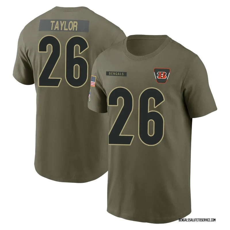 Men's Ja'Sir Taylor Cincinnati Bengals Olive 2025 Salute to Service Name & Number T-Shirt