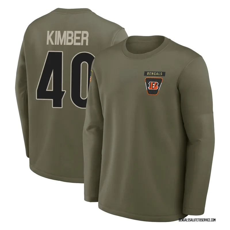 Men's Jalen Kimber Cincinnati Bengals Olive 2025 Salute to Service Sideline Coaches Long Sleeve T-Shirt