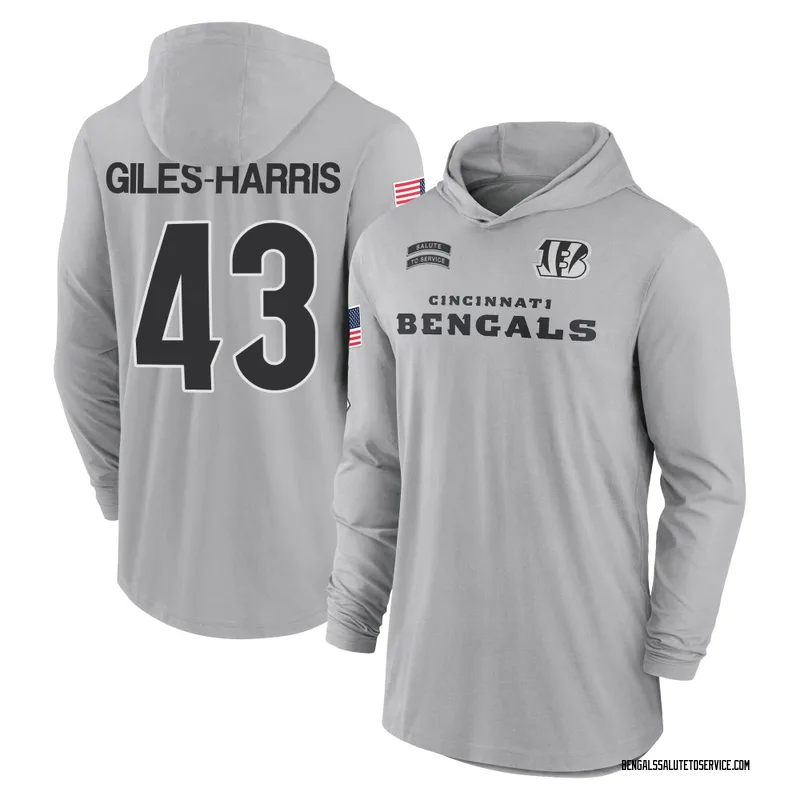 Men's Joe Giles-Harris Cincinnati Bengals Gray 2024 Salute to Service Lightweight Performance Long Sleeve Hooded T-Shirt