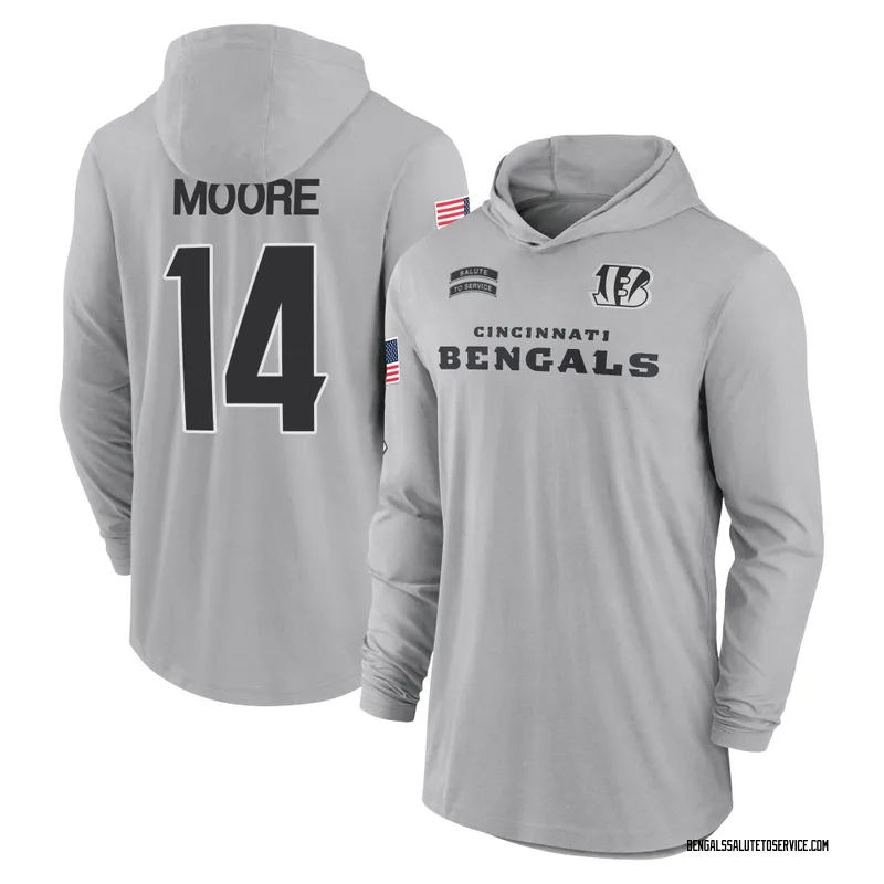 Men's Jordan Moore Cincinnati Bengals Gray 2024 Salute to Service Lightweight Performance Long Sleeve Hooded T-Shirt