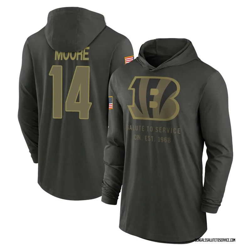 Men's Jordan Moore Cincinnati Bengals Green Forest/ 2025 Salute to Service Sideline Lightweight Hooded Pullover Long Sleeve T-Sh