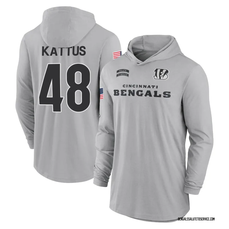 Men's Josh Kattus Cincinnati Bengals Gray 2024 Salute to Service Lightweight Performance Long Sleeve Hooded T-Shirt