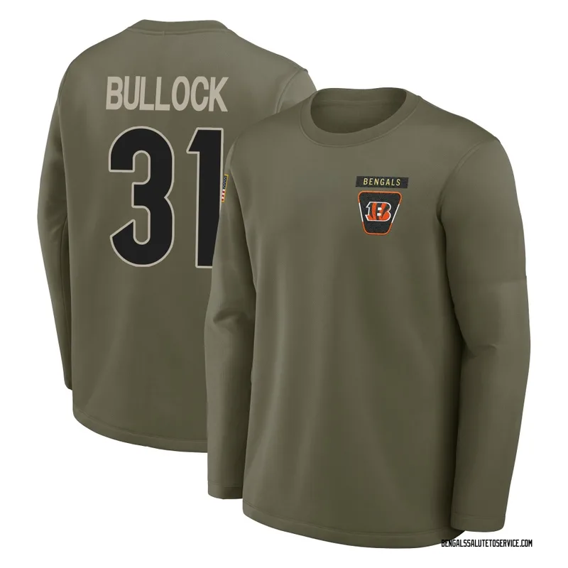 Men's Kentrel Bullock Cincinnati Bengals Olive 2025 Salute to Service Sideline Coaches Long Sleeve T-Shirt