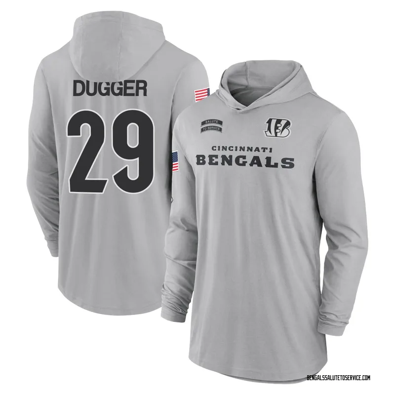 Men's Kyle Dugger Cincinnati Bengals Gray 2024 Salute to Service Lightweight Performance Long Sleeve Hooded T-Shirt