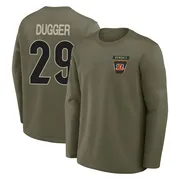 Men's Kyle Dugger Cincinnati Bengals Olive 2025 Salute to Service Sideline Coaches Long Sleeve T-Shirt