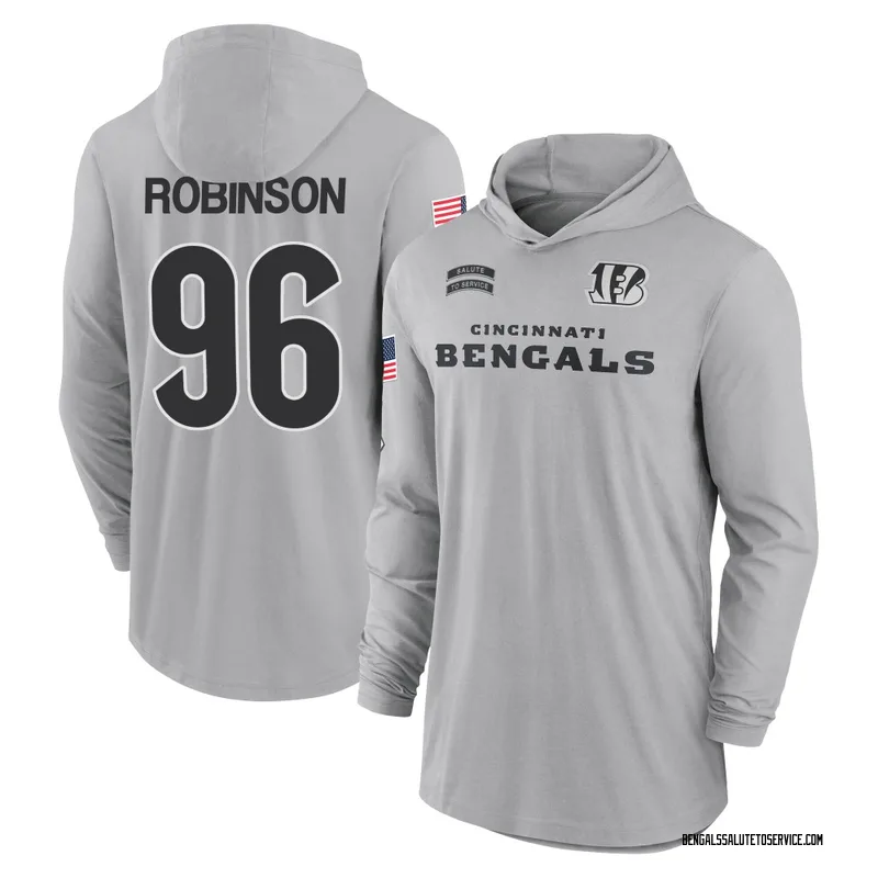 Men's Landon Robinson Cincinnati Bengals Gray 2024 Salute to Service Lightweight Performance Long Sleeve Hooded T-Shirt