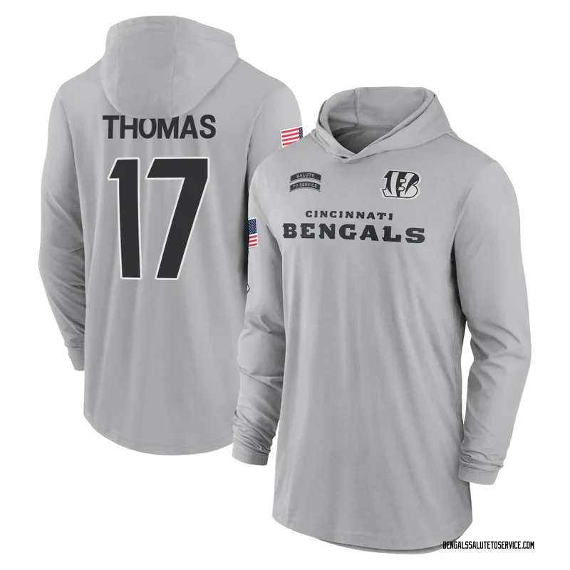 Men's Noah Thomas Cincinnati Bengals Gray 2024 Salute to Service Lightweight Performance Long Sleeve Hooded T-Shirt