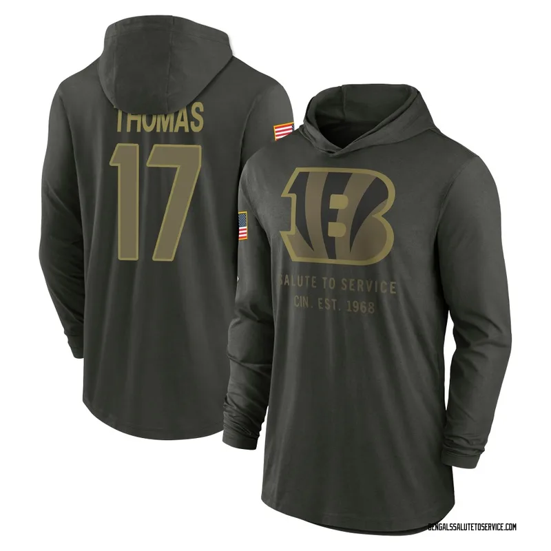 Men's Noah Thomas Cincinnati Bengals Green Forest/ 2025 Salute to Service Sideline Lightweight Hooded Pullover Long Sleeve T-Shi