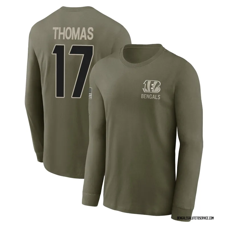 Men's Noah Thomas Cincinnati Bengals Olive 2025 Salute to Service Sideline Long Sleeve T-Shirt