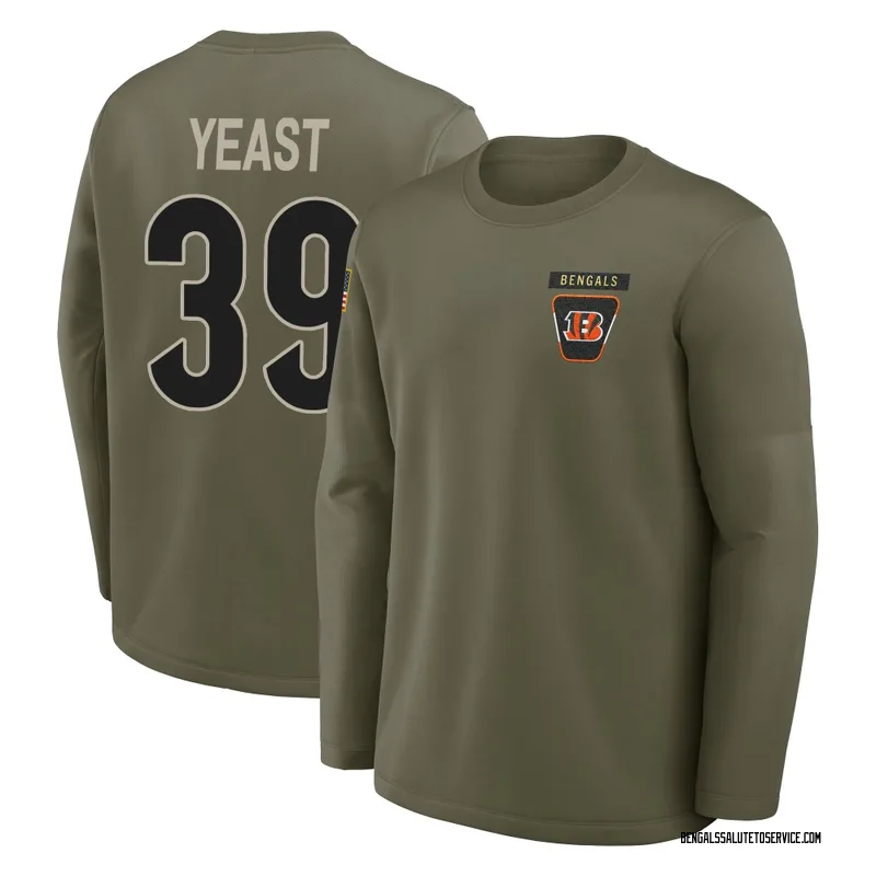 Men's Russ Yeast Cincinnati Bengals Olive 2025 Salute to Service Sideline Coaches Long Sleeve T-Shirt