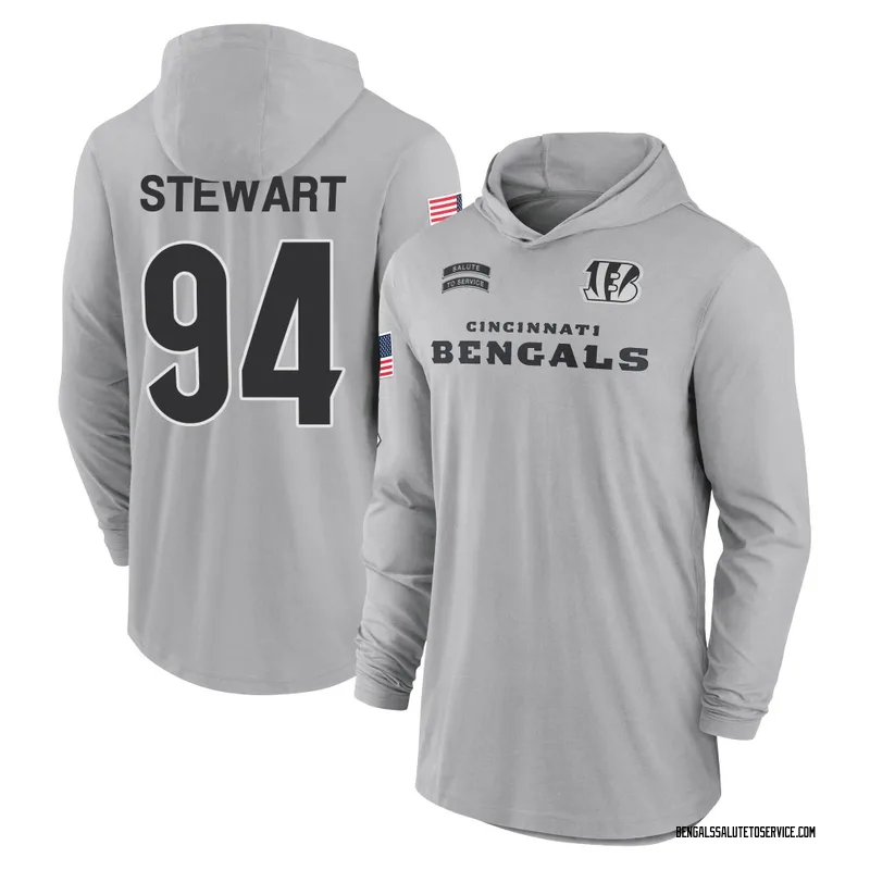 Men's Shemar Stewart Cincinnati Bengals Gray 2024 Salute to Service Lightweight Performance Long Sleeve Hooded T-Shirt
