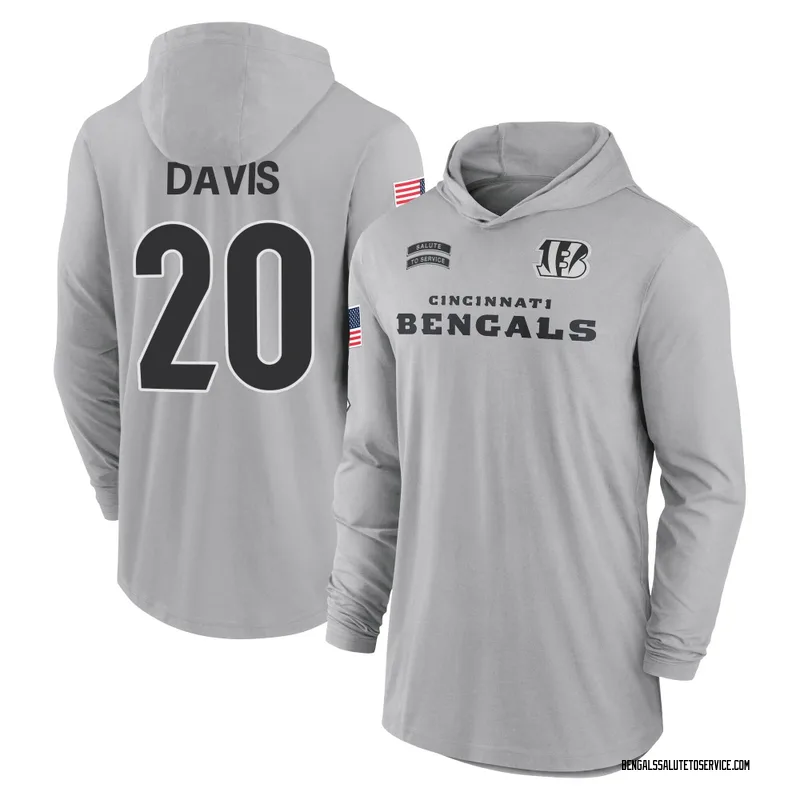 Men's Tacario Davis Cincinnati Bengals Gray 2024 Salute to Service Lightweight Performance Long Sleeve Hooded T-Shirt