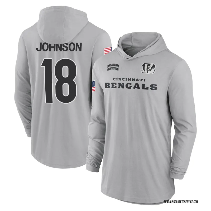 Men's Xavier Johnson Cincinnati Bengals Gray 2024 Salute to Service Lightweight Performance Long Sleeve Hooded T-Shirt