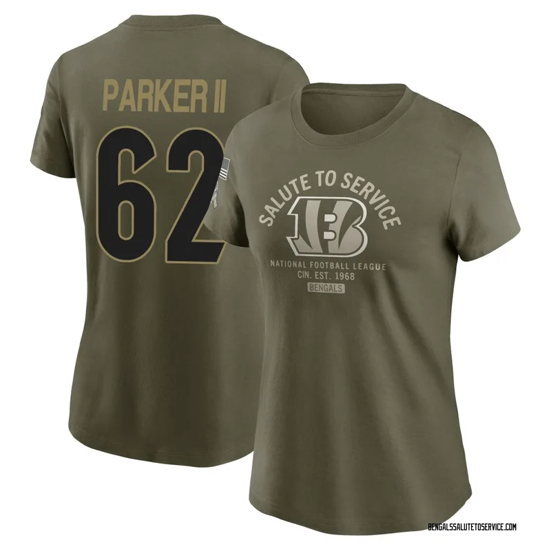 Women's Brian Parker II Cincinnati Bengals Olive 2025 Salute to Service Sideline T-Shirt