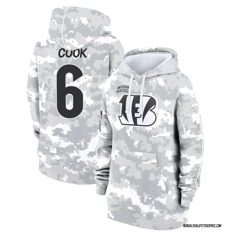Women's Bryan Cook Cincinnati Bengals Camo Arctic 2024 Salute to Service Club Fleece Pullover Hoodie