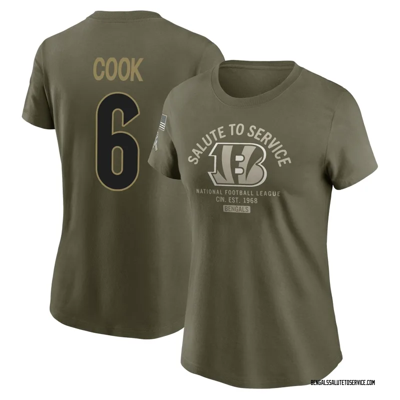 Women's Bryan Cook Cincinnati Bengals Olive 2025 Salute to Service Sideline T-Shirt