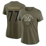 Women's Corey Robinson II Cincinnati Bengals Olive 2025 Salute to Service Sideline T-Shirt