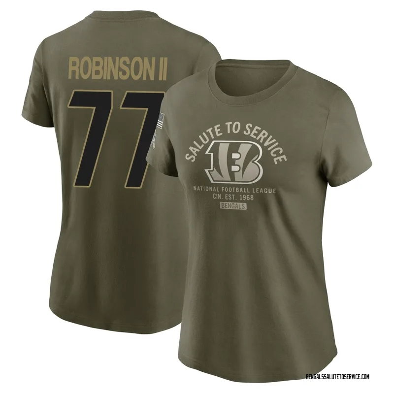 Women's Corey Robinson II Cincinnati Bengals Olive 2025 Salute to Service Sideline T-Shirt