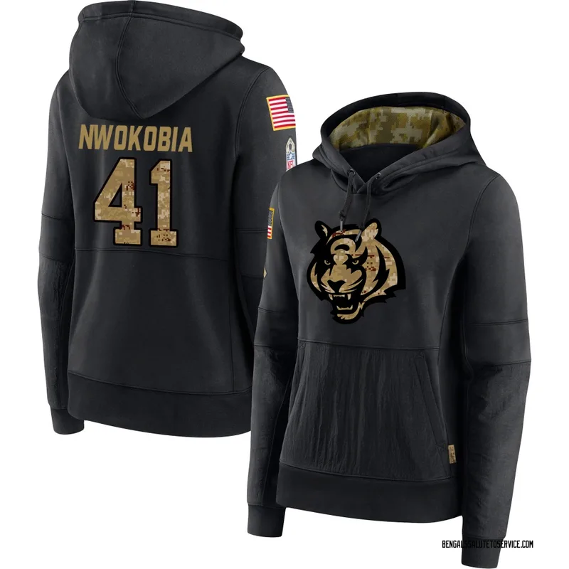 Women's Isaiah Nwokobia Cincinnati Bengals Black 2020 Salute to Service Sideline Performance Pullover Hoodie