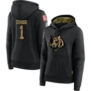 Women's Ja'Marr Chase Cincinnati Bengals Black 2020 Salute to Service Sideline Performance Pullover Hoodie