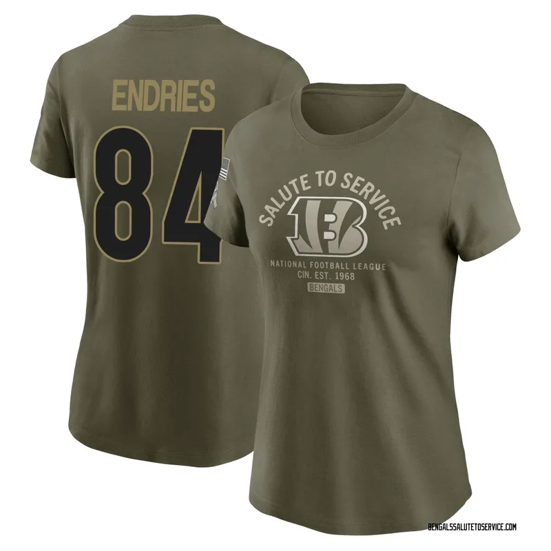 Women's Jack Endries Cincinnati Bengals Olive 2025 Salute to Service Sideline T-Shirt