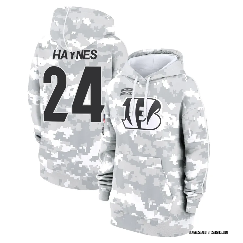 Women's Jamal Haynes Cincinnati Bengals Camo Arctic 2024 Salute to Service Club Fleece Pullover Hoodie