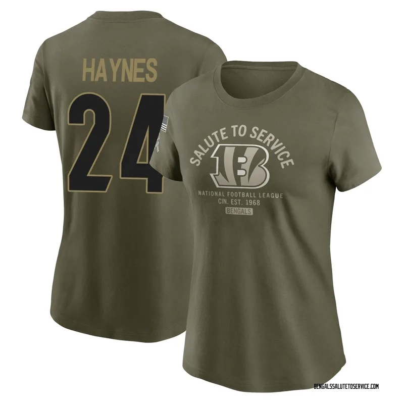Women's Jamal Haynes Cincinnati Bengals Olive 2025 Salute to Service Sideline T-Shirt