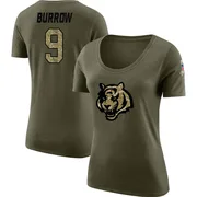 Women's Joe Burrow Cincinnati Bengals Legend Olive Salute to Service Scoop Neck T-Shirt