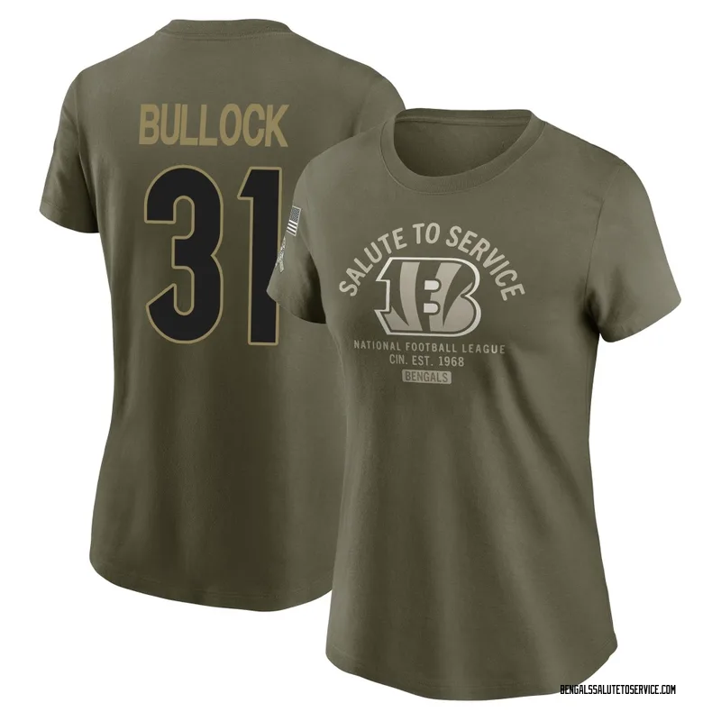 Women's Kentrel Bullock Cincinnati Bengals Olive 2025 Salute to Service Sideline T-Shirt
