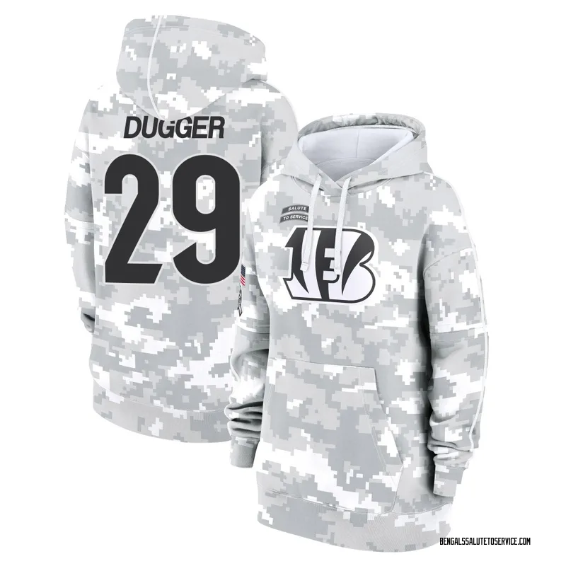 Women's Kyle Dugger Cincinnati Bengals Camo Arctic 2024 Salute to Service Club Fleece Pullover Hoodie