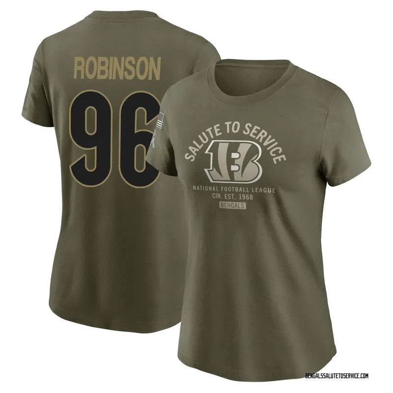 Women's Landon Robinson Cincinnati Bengals Olive 2025 Salute to Service Sideline T-Shirt