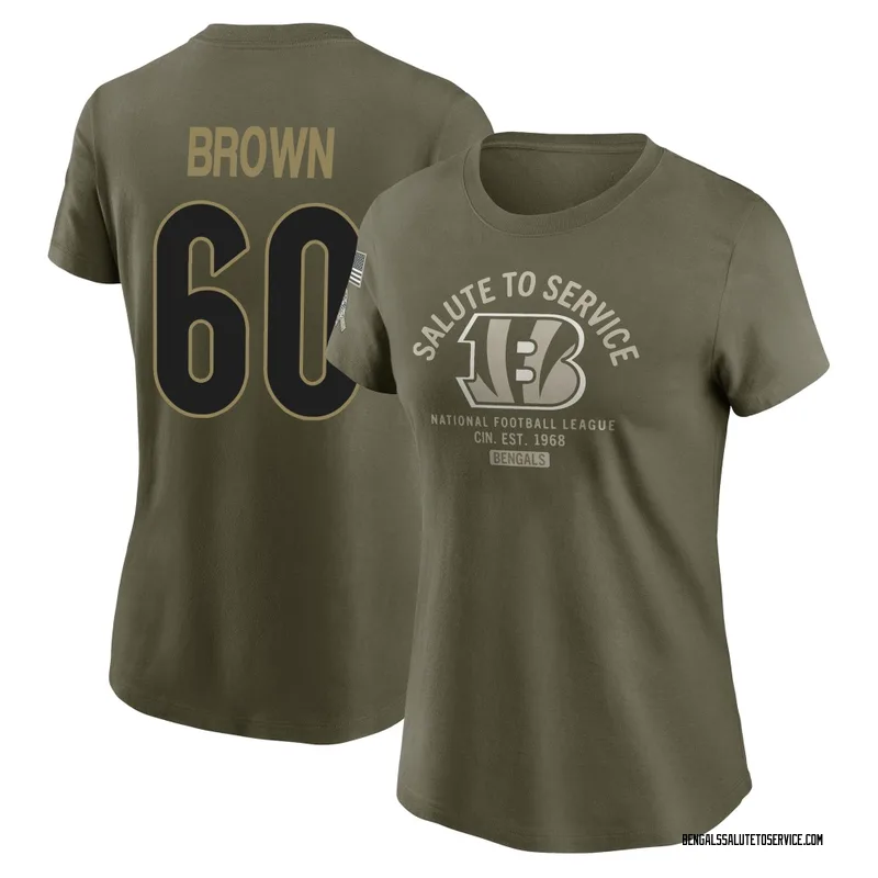 Women's Liam Brown Cincinnati Bengals Olive 2025 Salute to Service Sideline T-Shirt