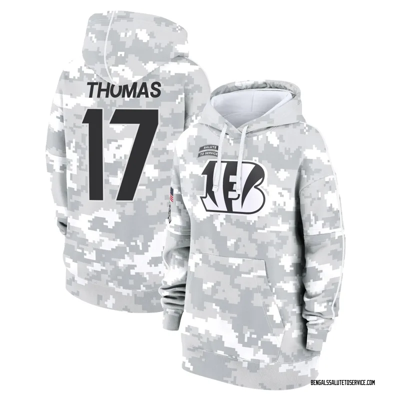 Women's Noah Thomas Cincinnati Bengals Camo Arctic 2024 Salute to Service Club Fleece Pullover Hoodie