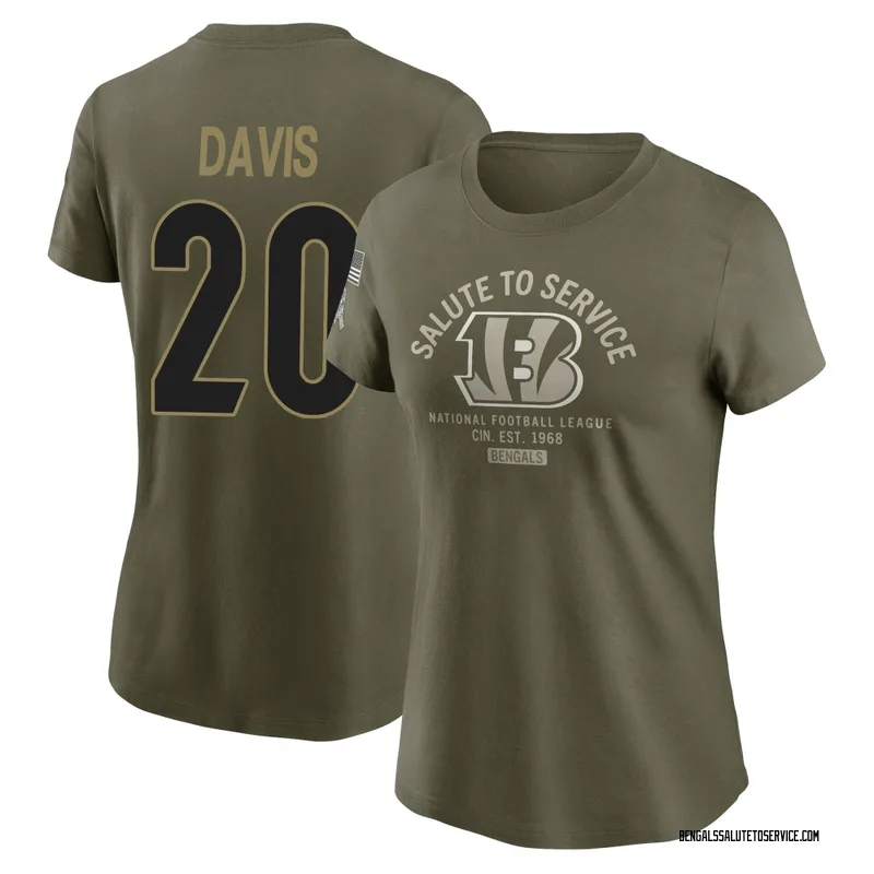 Women's Tacario Davis Cincinnati Bengals Olive 2025 Salute to Service Sideline T-Shirt