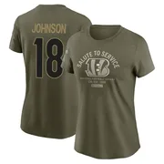 Women's Xavier Johnson Cincinnati Bengals Olive 2025 Salute to Service Sideline T-Shirt