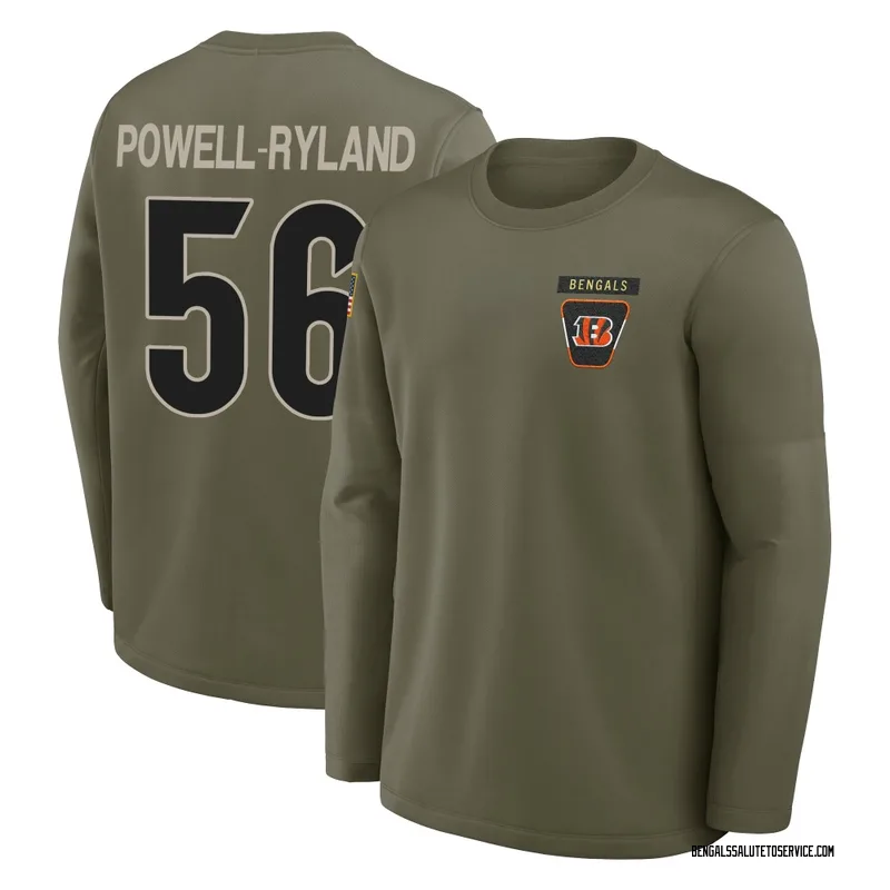 Youth Antwaun Powell-Ryland Cincinnati Bengals Olive 2025 Salute to Service Sideline Coaches Long Sleeve T-Shirt
