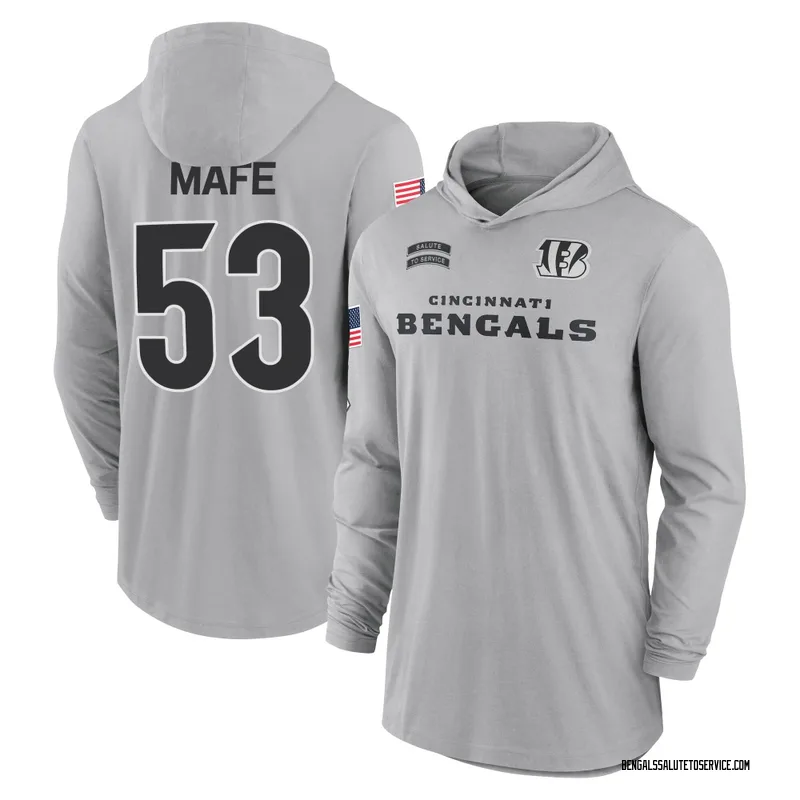 Youth Boye Mafe Cincinnati Bengals Gray 2024 Salute to Service Lightweight Performance Long Sleeve Hooded T-Shirt