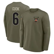 Youth Bryan Cook Cincinnati Bengals Olive 2025 Salute to Service Sideline Coaches Long Sleeve T-Shirt